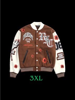 Civil Regime Rose Garden Letterman Jacket in Butter/Reaper Brown 3XL